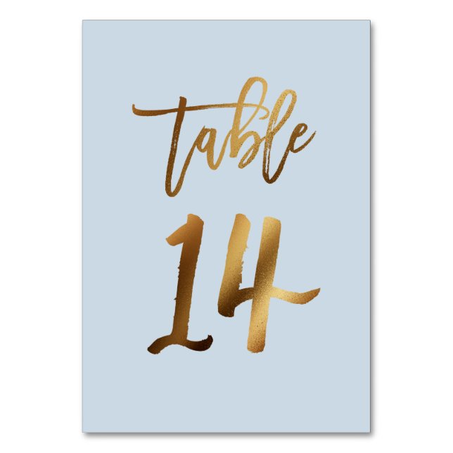 Gold foil dusty blue wedding table number (Front)