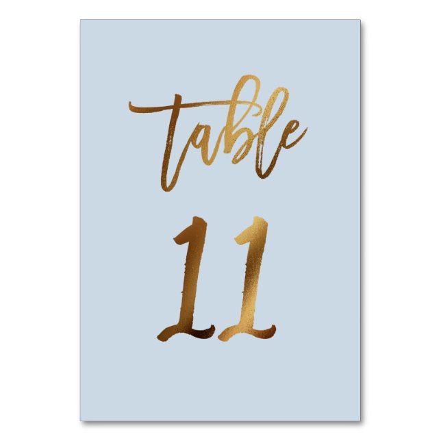 Gold foil dusty blue wedding table number (Front)