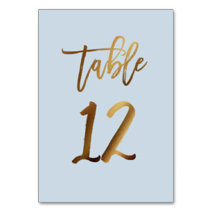 Gold foil dusty blue wedding table number