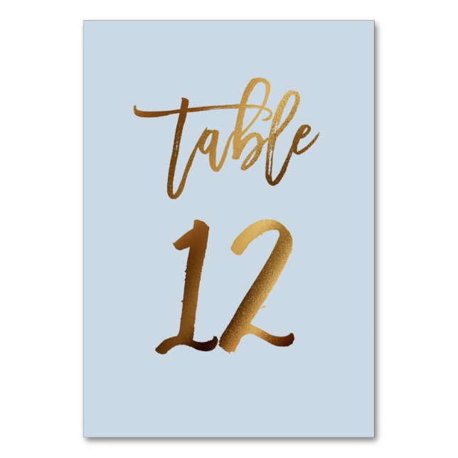 Gold foil dusty blue wedding table number (Front)