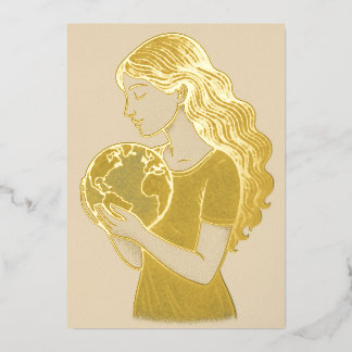Gold Foil Eco Card – Woman Hugging Earth