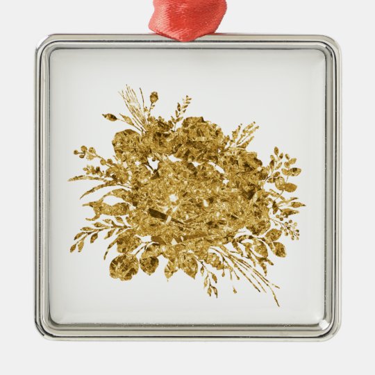 Gold Foil Effect Bouquet of Flowers Metal Ornament