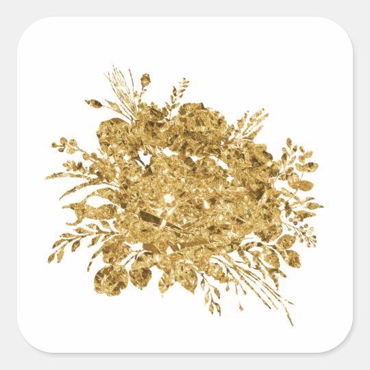 Gold Foil Effect Bouquet of Flowers Square Sticker