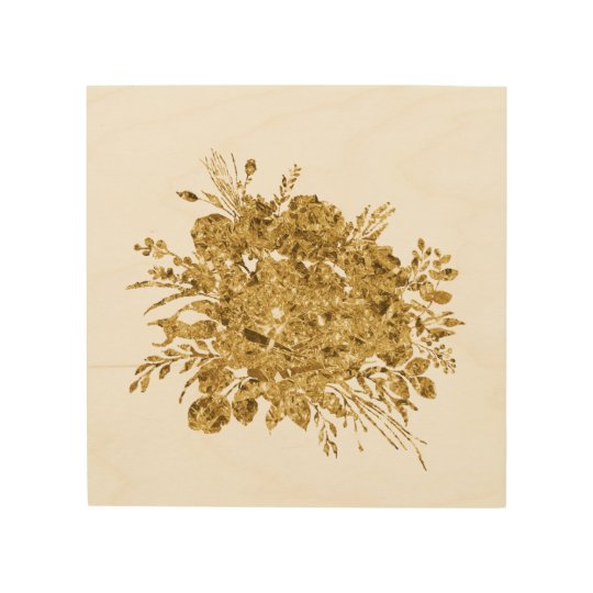 Gold Foil Effect Bouquet of Flowers Wood Wall Art