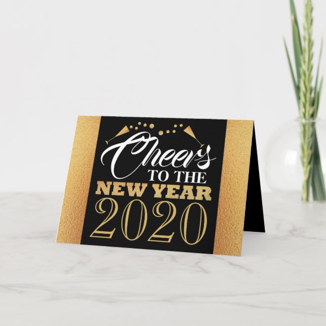Gold Foil Effect, Champagne Bubbles, New Year Card (Front)