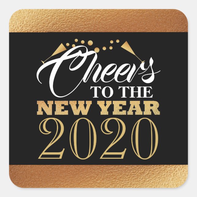 Gold Foil Effect, Champagne Bubbles, New Year Square Sticker (Front)