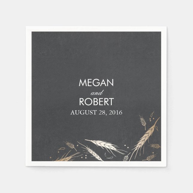 Gold Foil Effect Fall Wheat Chalkboard Rustic Napkin (Front)