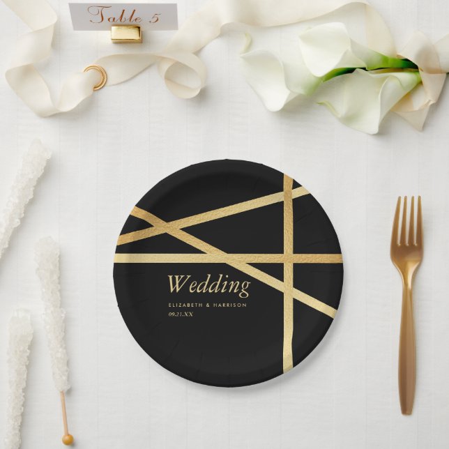 Gold Foil Effect Geometric Style Wedding Paper Plate (Wedding)
