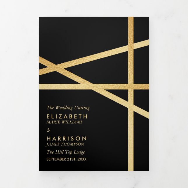 Gold Foil Effect Geometric Style Wedding  Tri-Fold Programme (Cover)