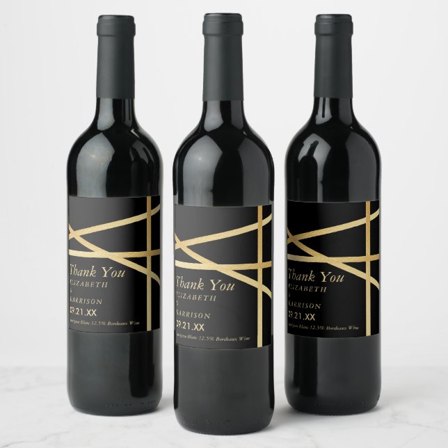 Gold Foil Effect Geometric Style Wedding Wine Label (Bottles)