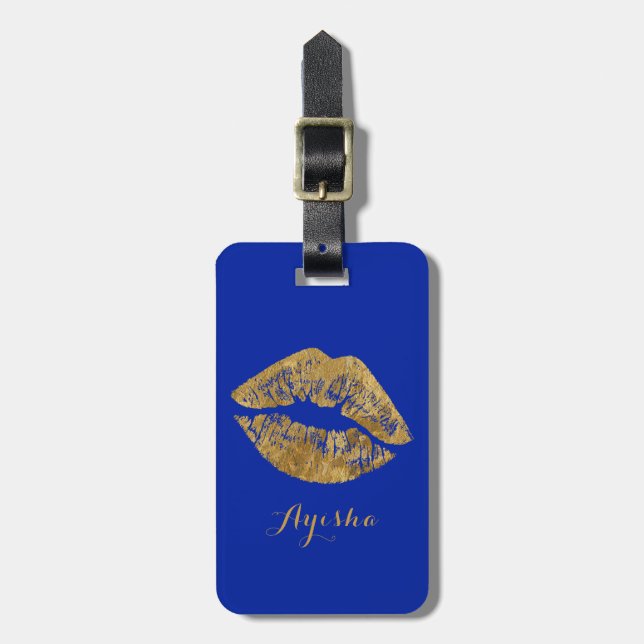 Gold Foil Effect Kiss Monogram Luggage Tag (Front Vertical)