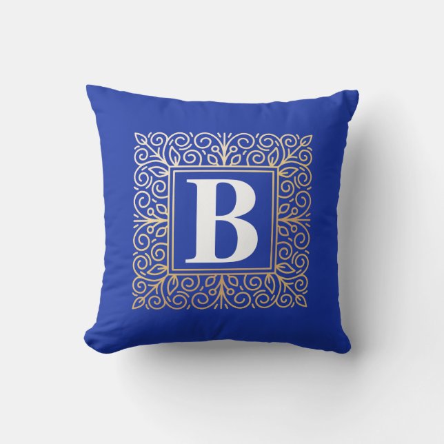Gold Foil Effect Monogram Throw Pillow (Front)