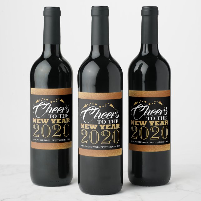 Gold Foil Effect, Sparkling Wine Bubbles, New Year Label (Bottles)