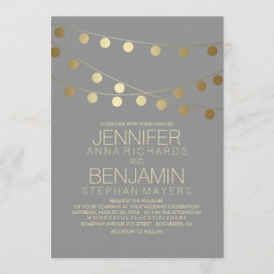 Gold Foil Effect String Lights Wedding Invitation