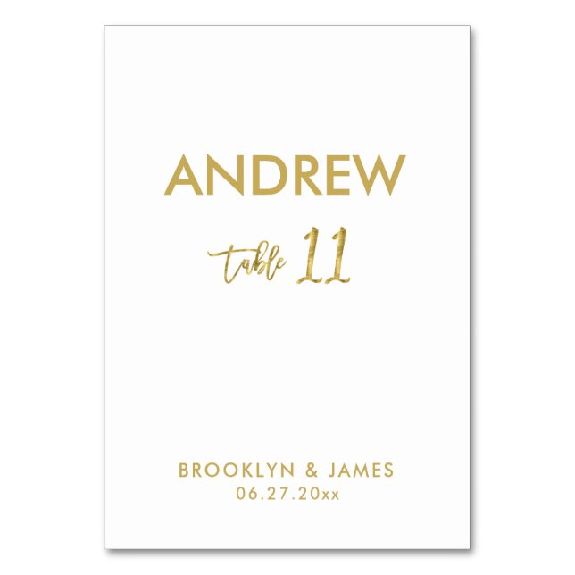 Gold Foil Effect Wedding Table Cards Table 11 (Front)