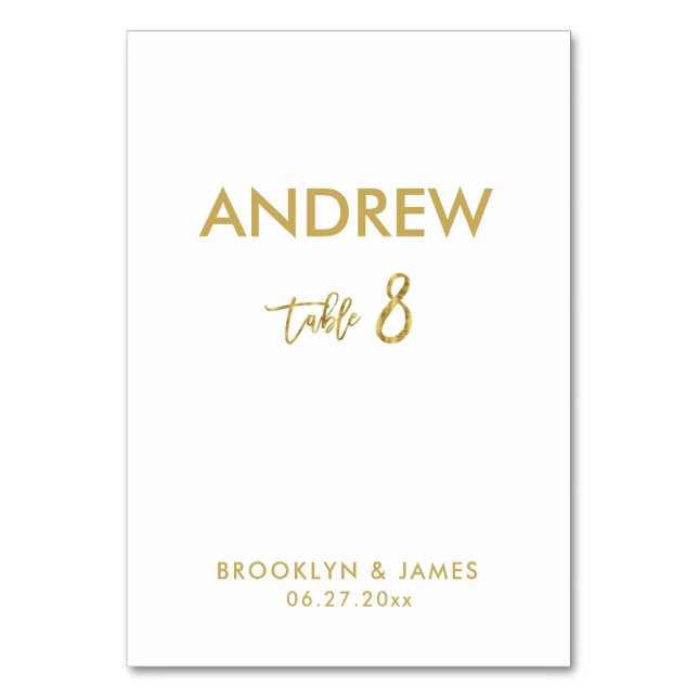 Gold Foil Effect Wedding Table Cards Table 8 (Front)