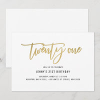 Gold Foil Effet Invitation 21e anniversaire