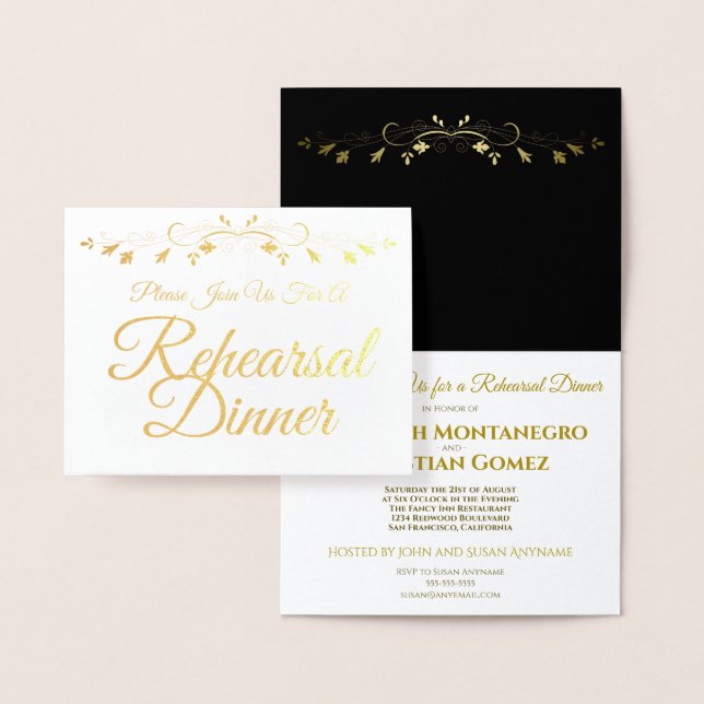 Gold Foil Élégant Dîner de répétition Invitation (Affichage)