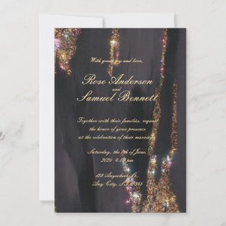 Gold Foil Elegant Faire-part de mariage noir
