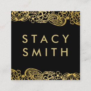 Gold Foil Elegant Floral Pattern Square Business Card
