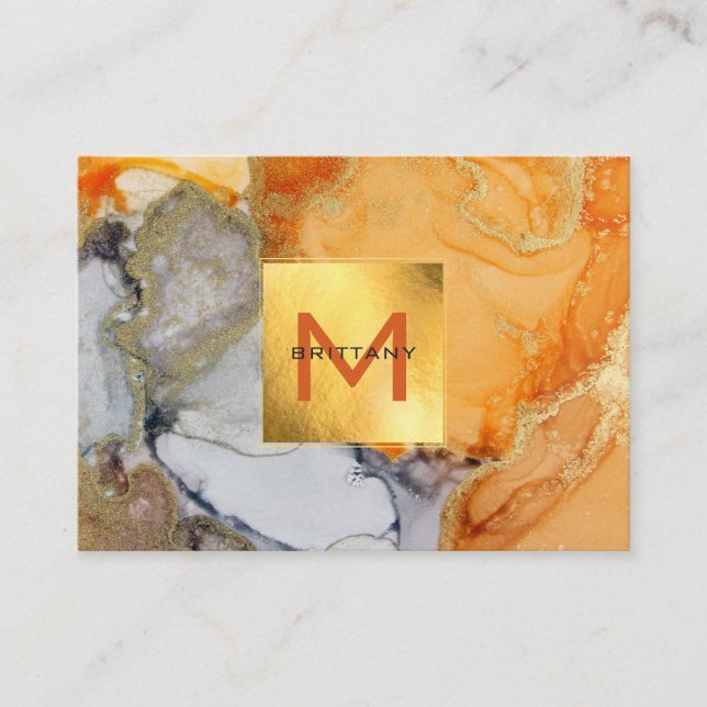 Gold Foil Elegant Grey Amber Monogram Custom DIY Business Card (Front)
