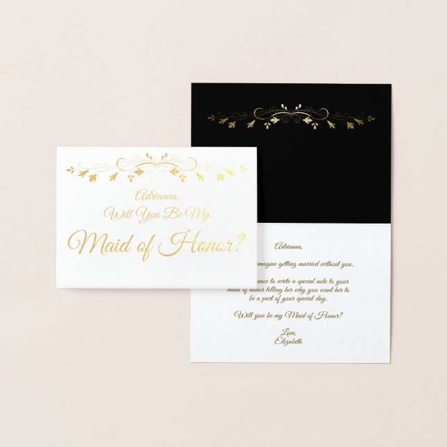Gold Foil Elegant Maid of Honour Proposal Card (Display)