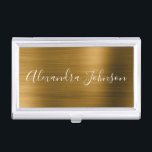 Gold Foil Elegant Modern Luxury Business Card Holder<br><div class="desc">Faux Gold Foil Metallic Stainless Steel Minimalist Business Card Holder with white lettered script signature typography for the monogram. The Gold Foil Metal Business Card Holders can be customized with your name. Please contact the designer for customized matching items.</div>