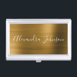 Gold Foil Elegant Modern Luxury Business Card Holder<br><div class="desc">Faux Gold Foil Metallic Stainless Steel Minimalist Business Card Holder with white lettered script signature typography for the monogram. The Gold Foil Metal Business Card Holders can be customized with your name. Please contact the designer for customized matching items.</div>