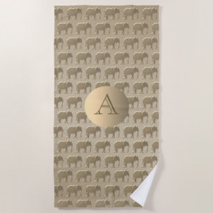 Gold Foil Elephant Pattern Elegant Monogrammed Beach Towel