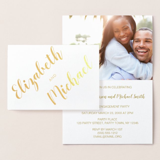 Gold Foil Engagement Party Invitation Nom de la ph (Affichage)