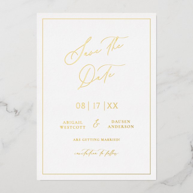 Gold Foil Enregistrer la date Modern Invitation Ca (Recto)