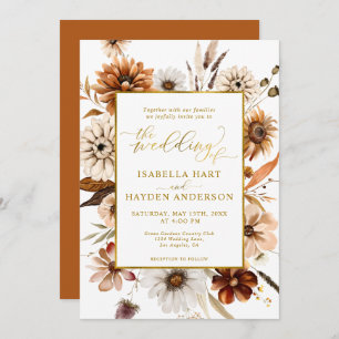 Gold Foil Fall Boho Seasonal Terracotta Wedding Invitation