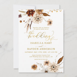 Gold Foil Fall Boho Terracotta Neutral Wedding Invitation