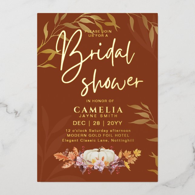 GOLD FOIL Fall Pumpkin BRIDAL SHOWER QR Code (Front)