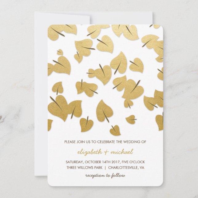 Gold Foil Falling Leaves Wedding Invitation (Front)