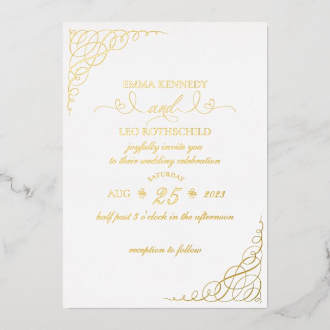 Gold Foil Fancy Faire-part de mariage de calligrap (Recto)