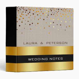 Gold Foil Faux Glitter Cream Confetti Wedding Binder