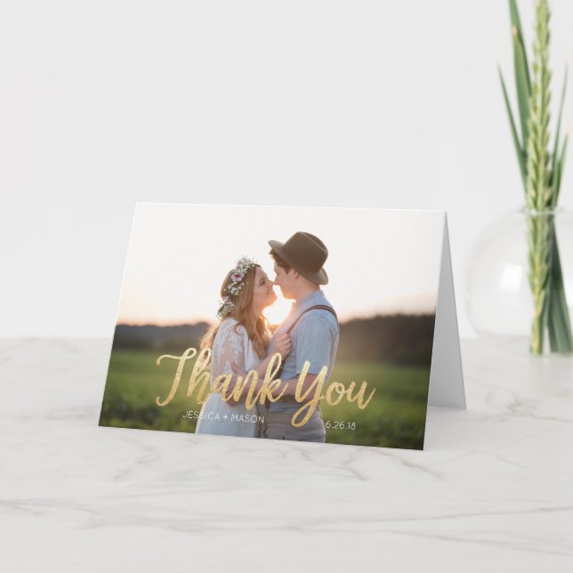 Gold Foil (Faux) Wedding Folded Thank You Card (Front)
