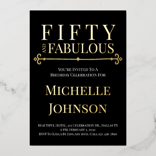 Gold Foil Fifty and Fabulous 50th Birthday Party (Front)