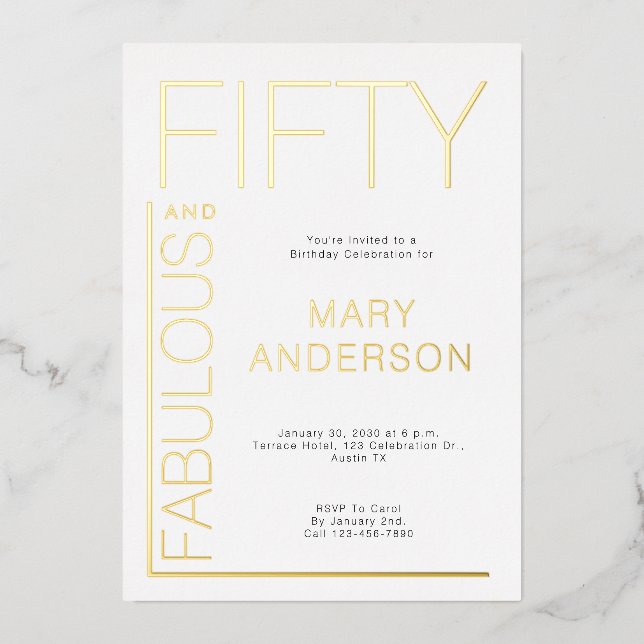Gold Foil Fifty and Fabulous 50th Birthday Party (Front)