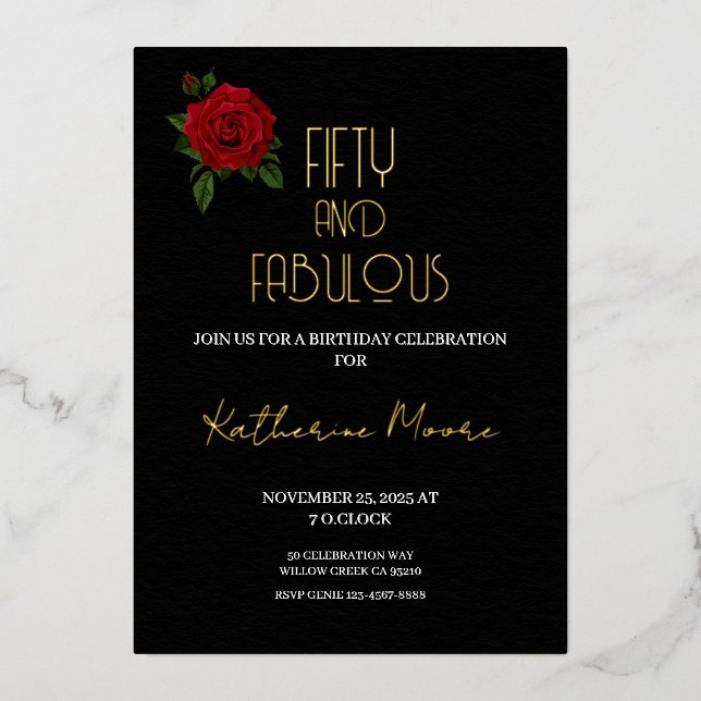 Gold Foil Fifty and Fabulous 50th Birthday Party F (Front)