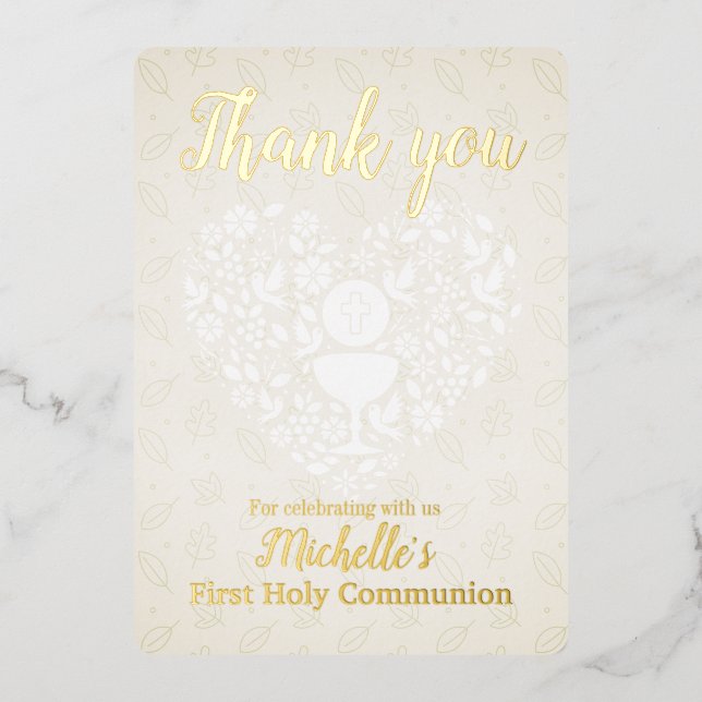 Gold Foil First Holy Communion Thank You Card (Front)