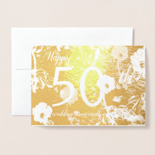 Gold Foil Floral 50th Wedding Anniversary Card