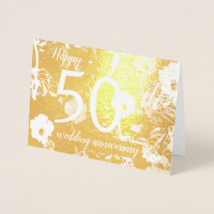 Gold Foil Floral 50th Wedding Anniversary Card