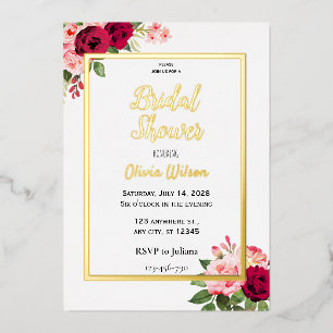 Gold foil floral bridal shower invitation