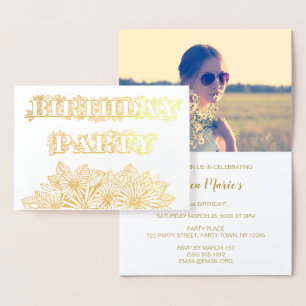 Gold Foil Floral Daisy Birthday Party Invitation