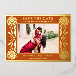 Gold Foil Floral Marigold Indian Save The Date