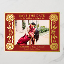 Gold Foil Floral Marigold Indian Save The Date