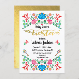Gold Foil Floral Mexican Fiesta Baby Shower Invitation