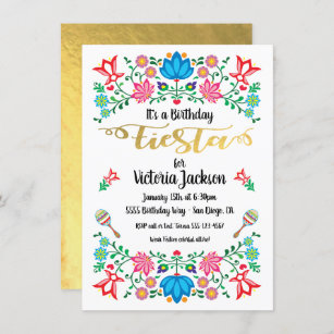 Gold Foil Floral Mexican Fiesta Birthday Party Invitation